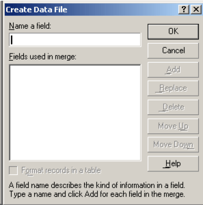 Create data file window